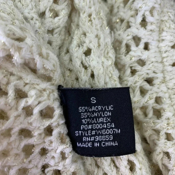 W118 by Walter Baker Cream Open Knit Pullover Sweater Women Size S Gold Thread - Picture 15 of 16